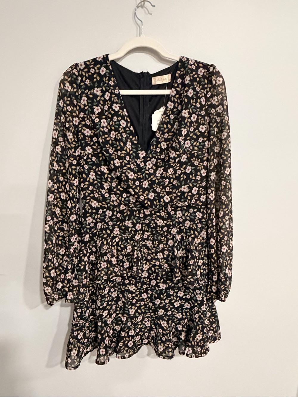 NWT Altar’d State Black Floral Ruffle Mini Dress Medium